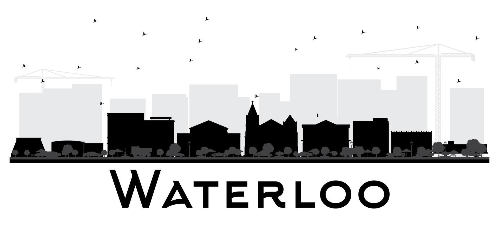 silueta en blanco y negro del horizonte de la ciudad de waterloo, iowa. vector