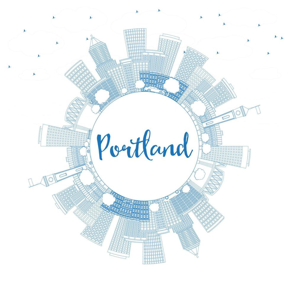 delinee el horizonte de portland con edificios azules y copie el espacio. vector