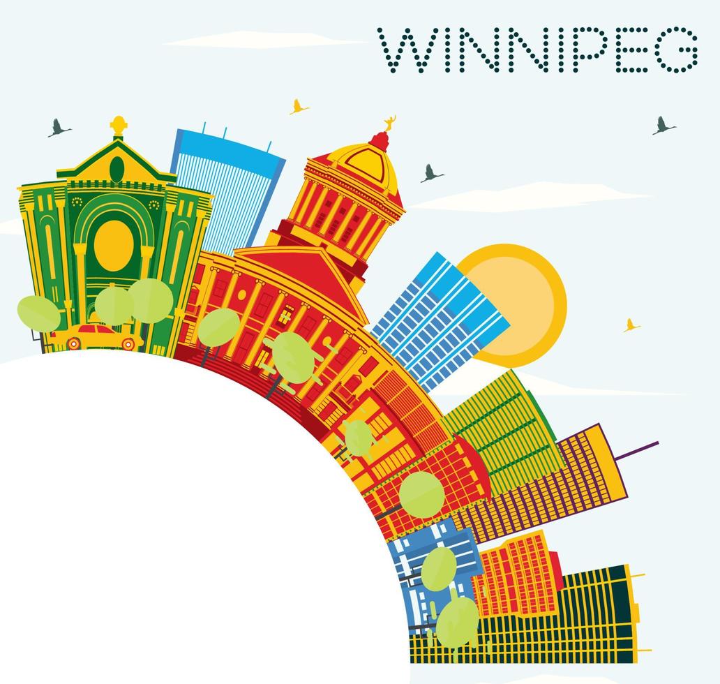 Winnipeg Skyline with Color Buildings, Blue Sky and Copy Space. vector