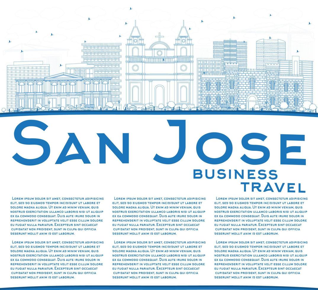 Outline San Jose Skyline with Blue Buildings and Copy Space. vector