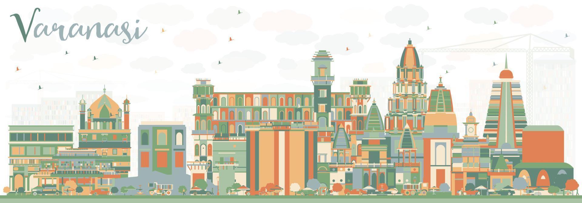 horizonte abstracto de varanasi con edificios de color. vector