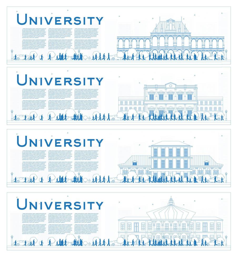 esquema conjunto de banners de estudio universitario. vector