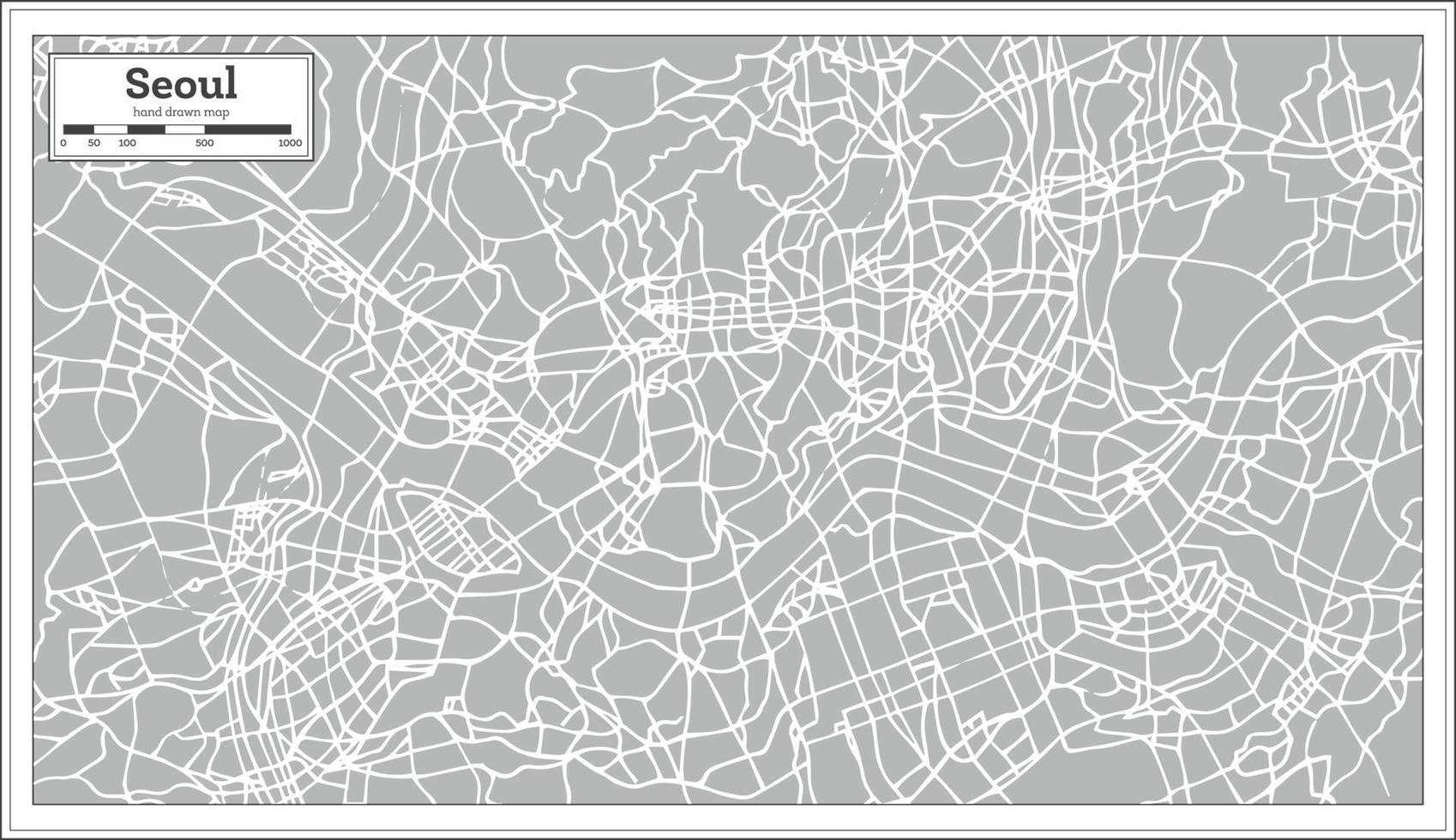 mapa de seúl en estilo retro. dibujado a mano. vector
