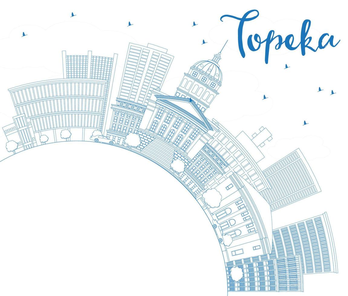 Outline Topeka Skyline with Blue Buildings and Copy Space. vector