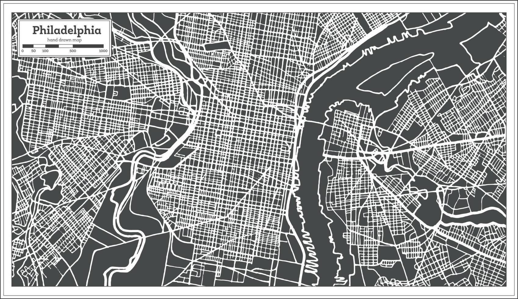 mapa de filadelfia, pennsylvania usa en estilo retro. vector