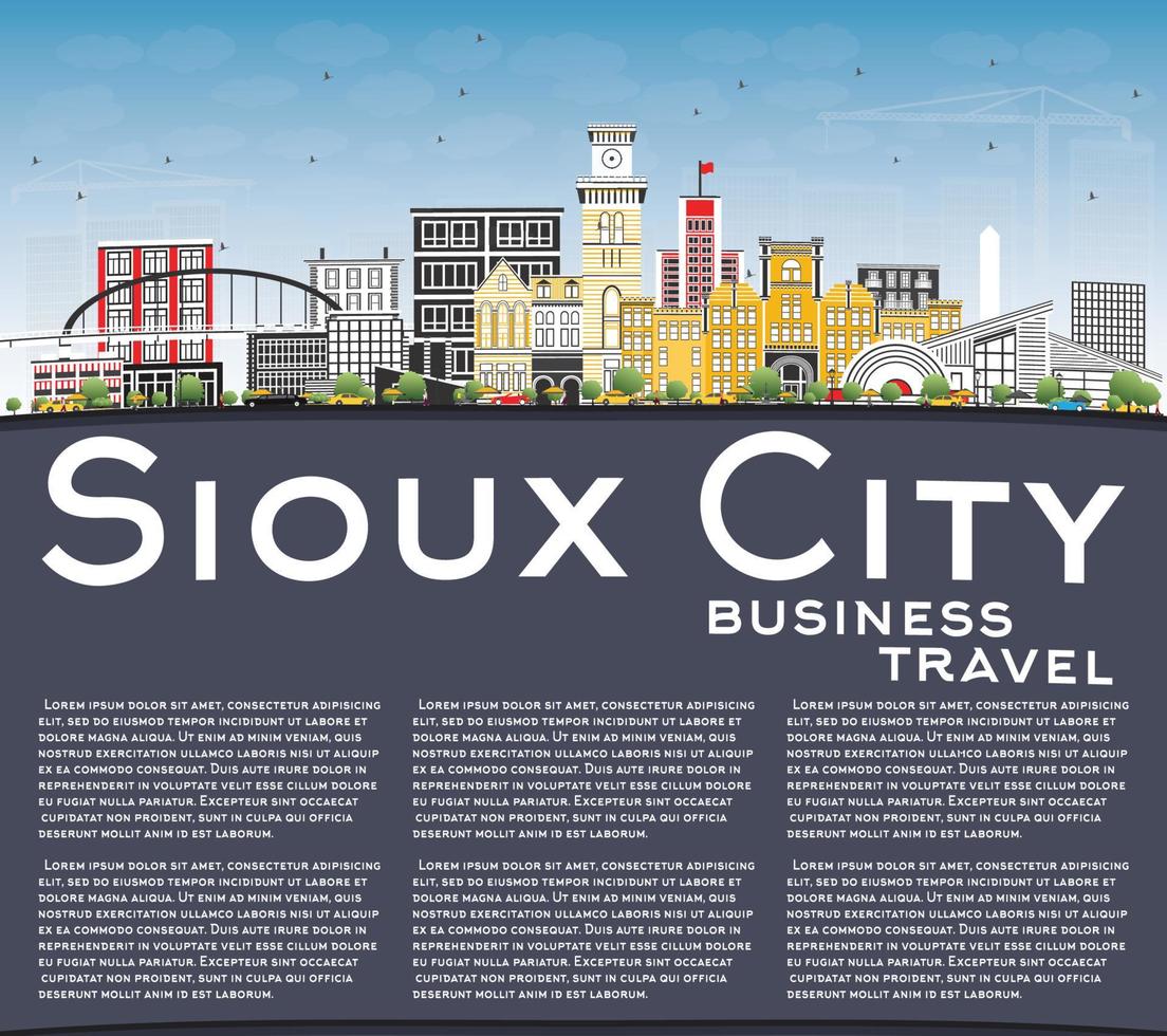 Sioux city iowa skyline con edificios de color, cielo azul y espacio para copiar. vector