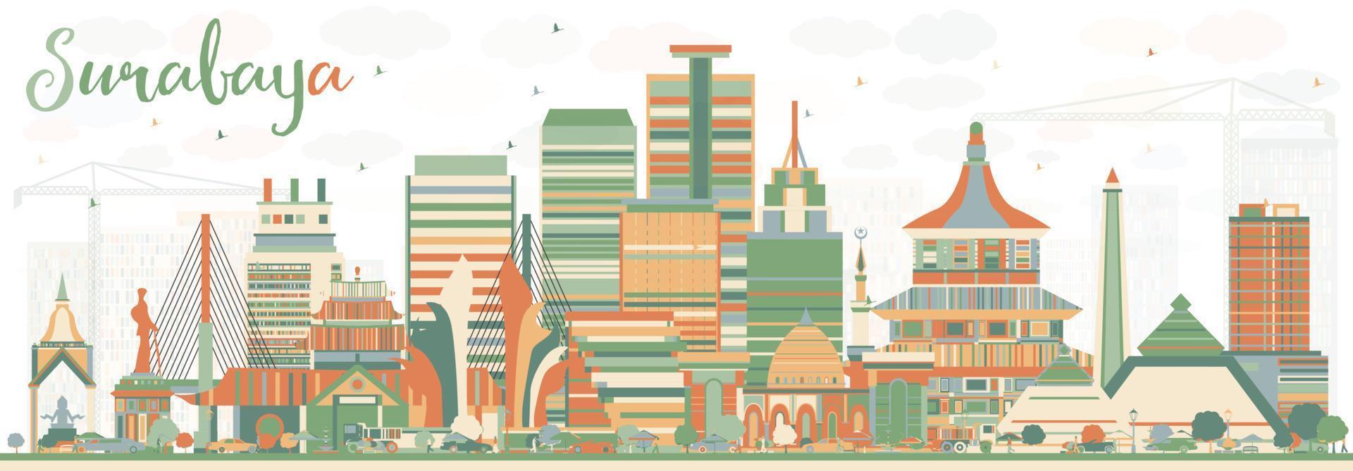 Abstract Surabaya Skyline with Color Buildings. vector