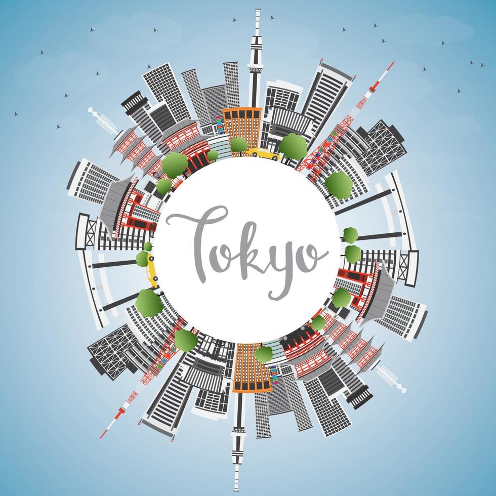 Tokyo Skyline with Gray Buildings, Blue Sky and Copy Space. vector