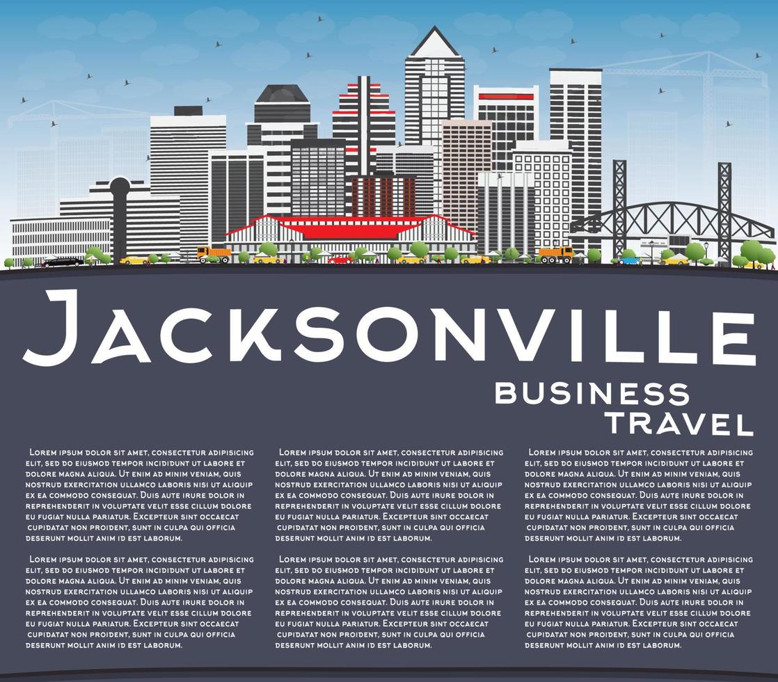Jacksonville Skyline with Gray Buildings, Blue Sky and Copy Space. vector