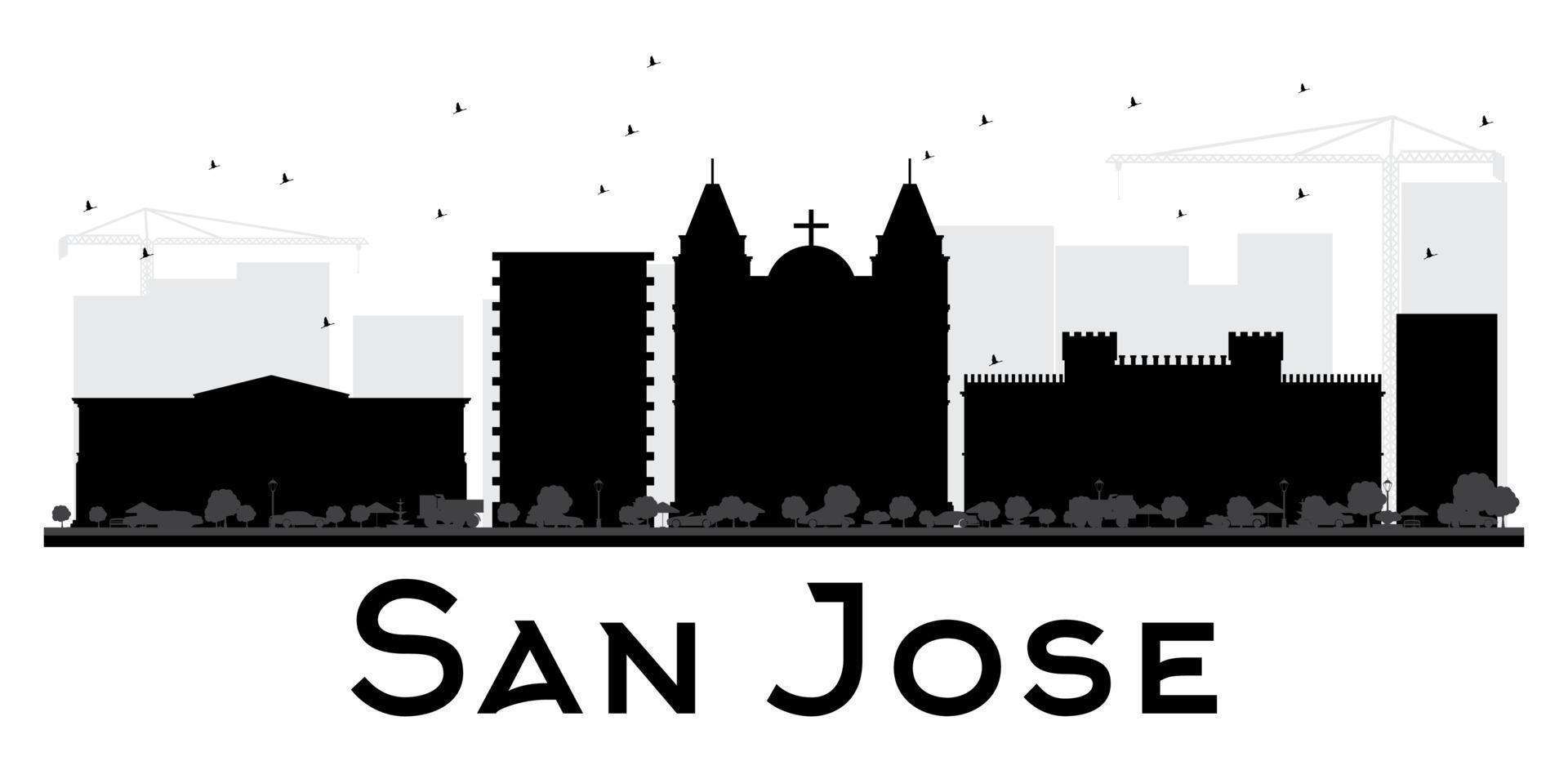 San Jose City skyline black and white silhouette. vector