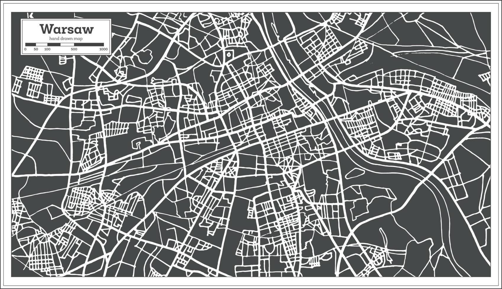 Warsaw Poland Map in Retro Style. vector