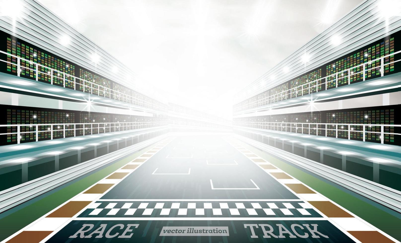 Race Track Arena with Spotlights and Finish Line. vector