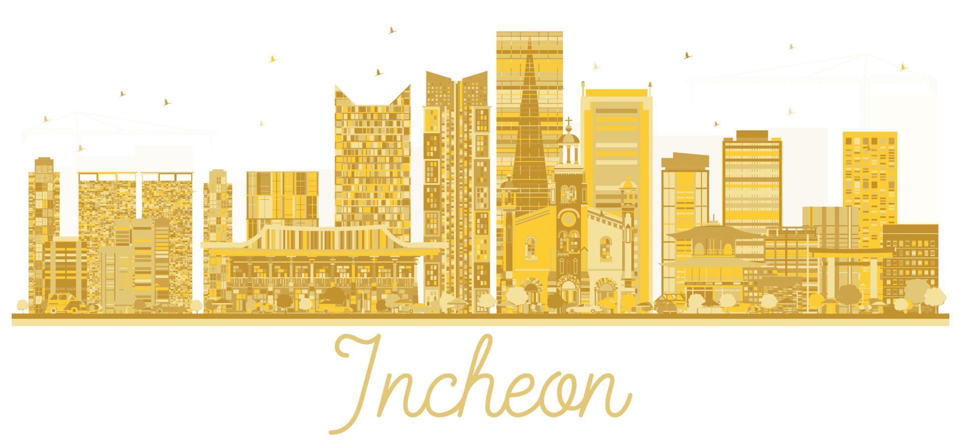 Incheon City skyline golden silhouette. vector