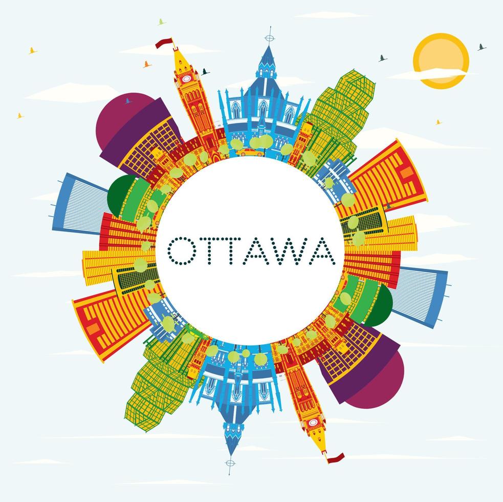 Ottawa Skyline with Color Buildings, Blue Sky and Copy Space. vector