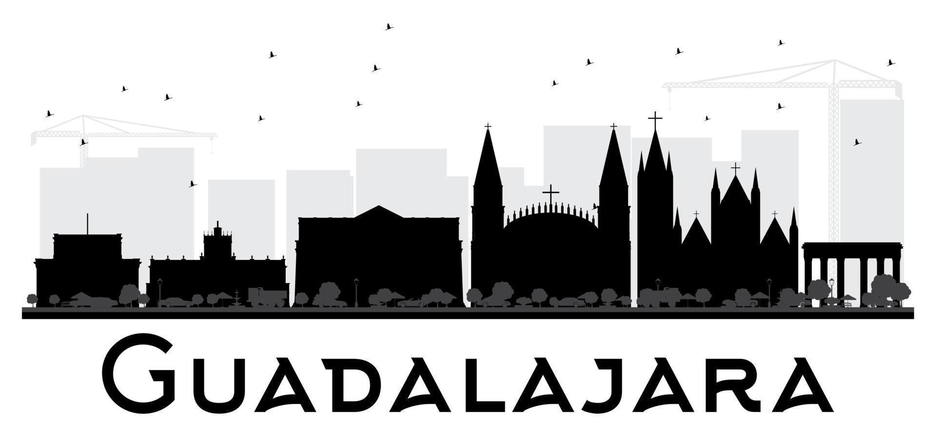 Guadalajara City skyline black and white silhouette. vector