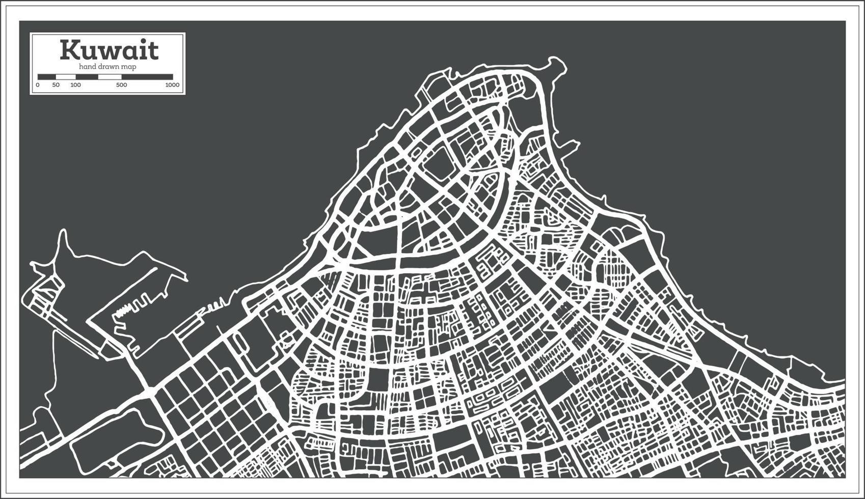 mapa de kuwait en estilo retro. vector