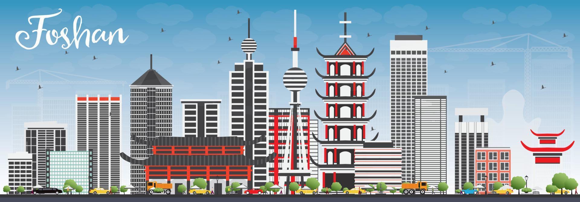 Foshan Skyline with Gray Buildings and Blue Sky. vector
