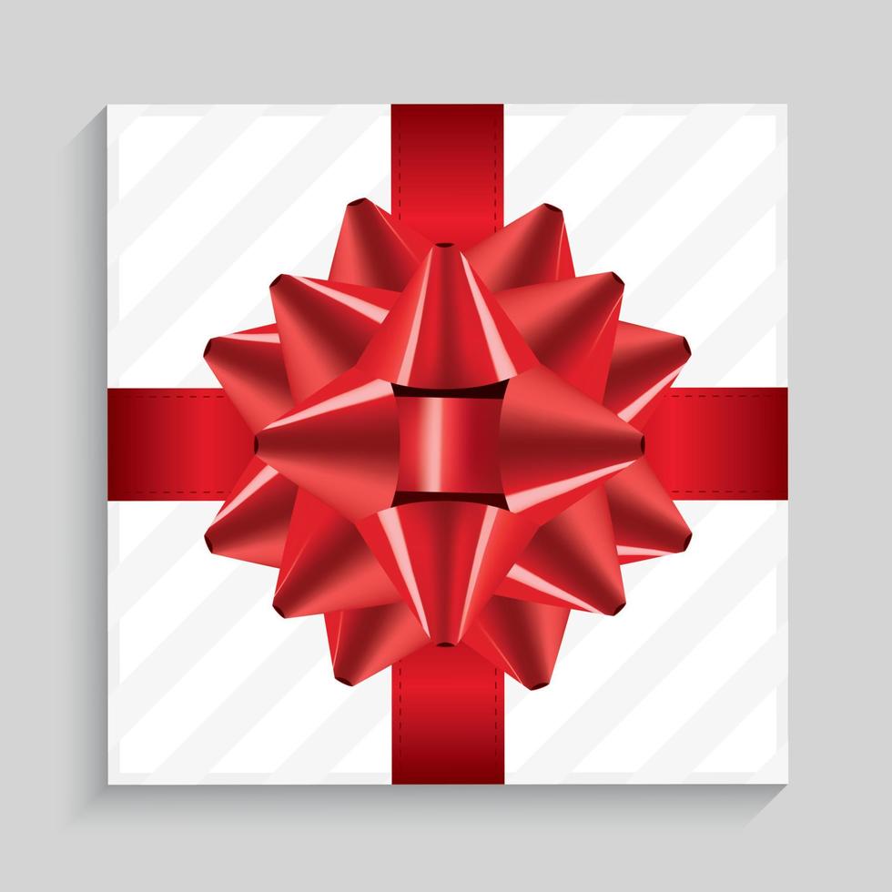 White Square Gift Box with Red Bow and Ribbon. vector
