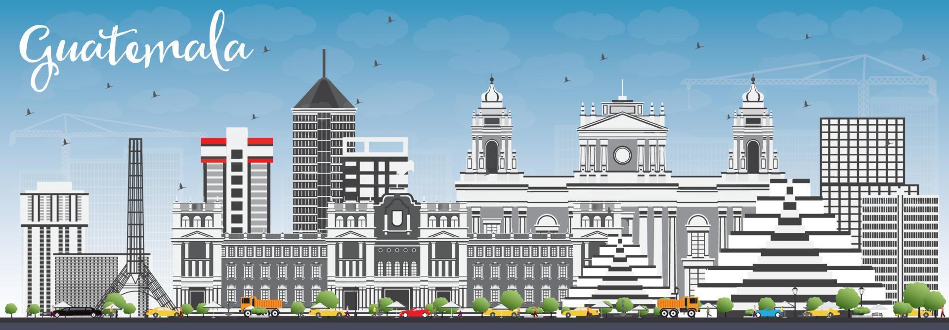 Guatemala Skyline with Gray Buildings and Blue Sky. vector