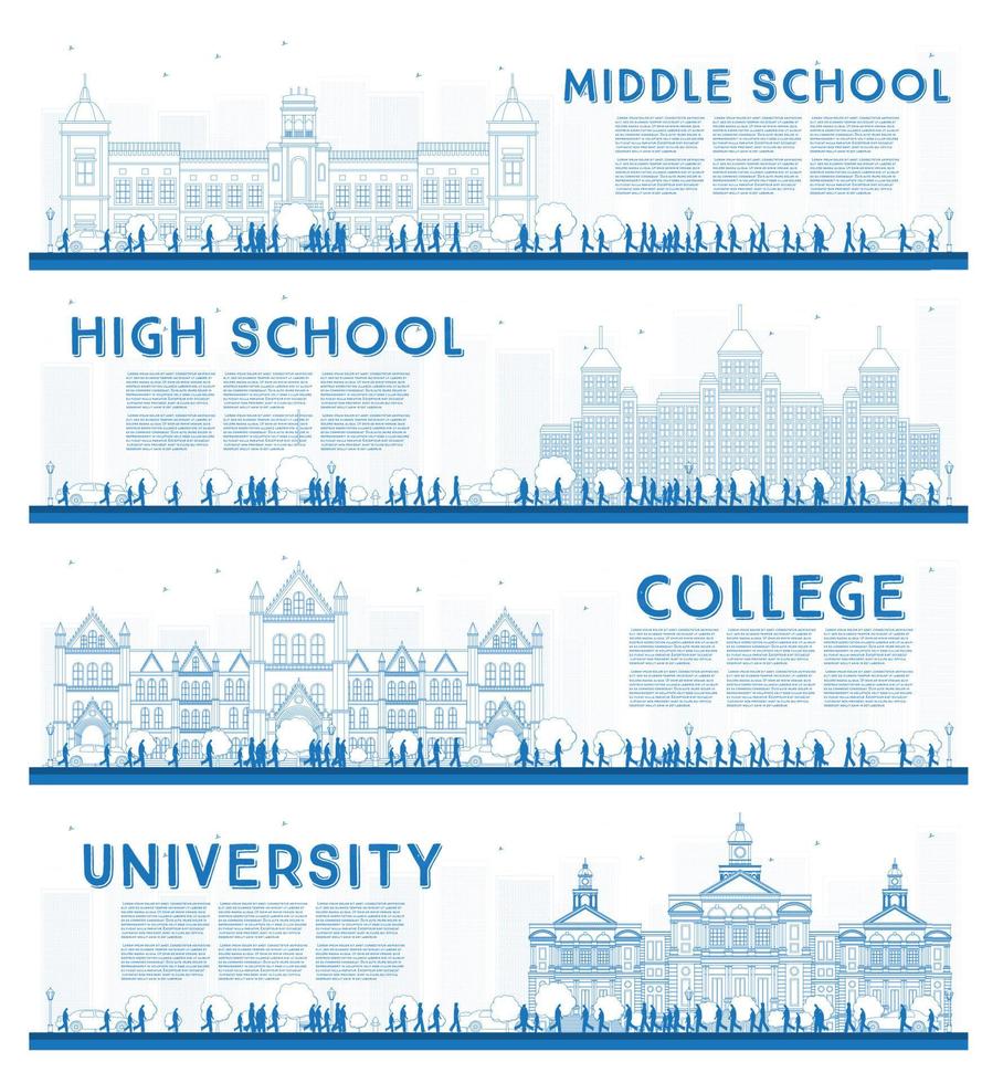 Outline Set of University, High School and College Study Banners. vector