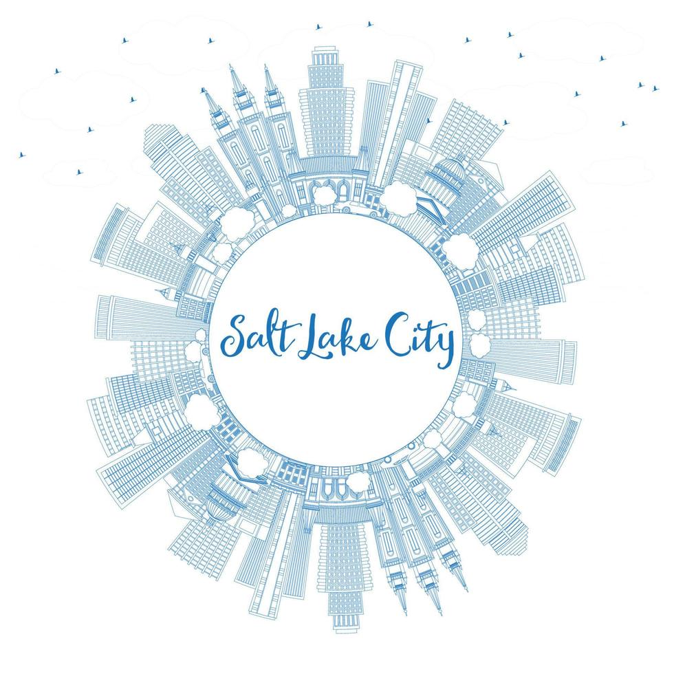 Outline Salt Lake City Skyline with Blue Buildings and Copy Space. vector