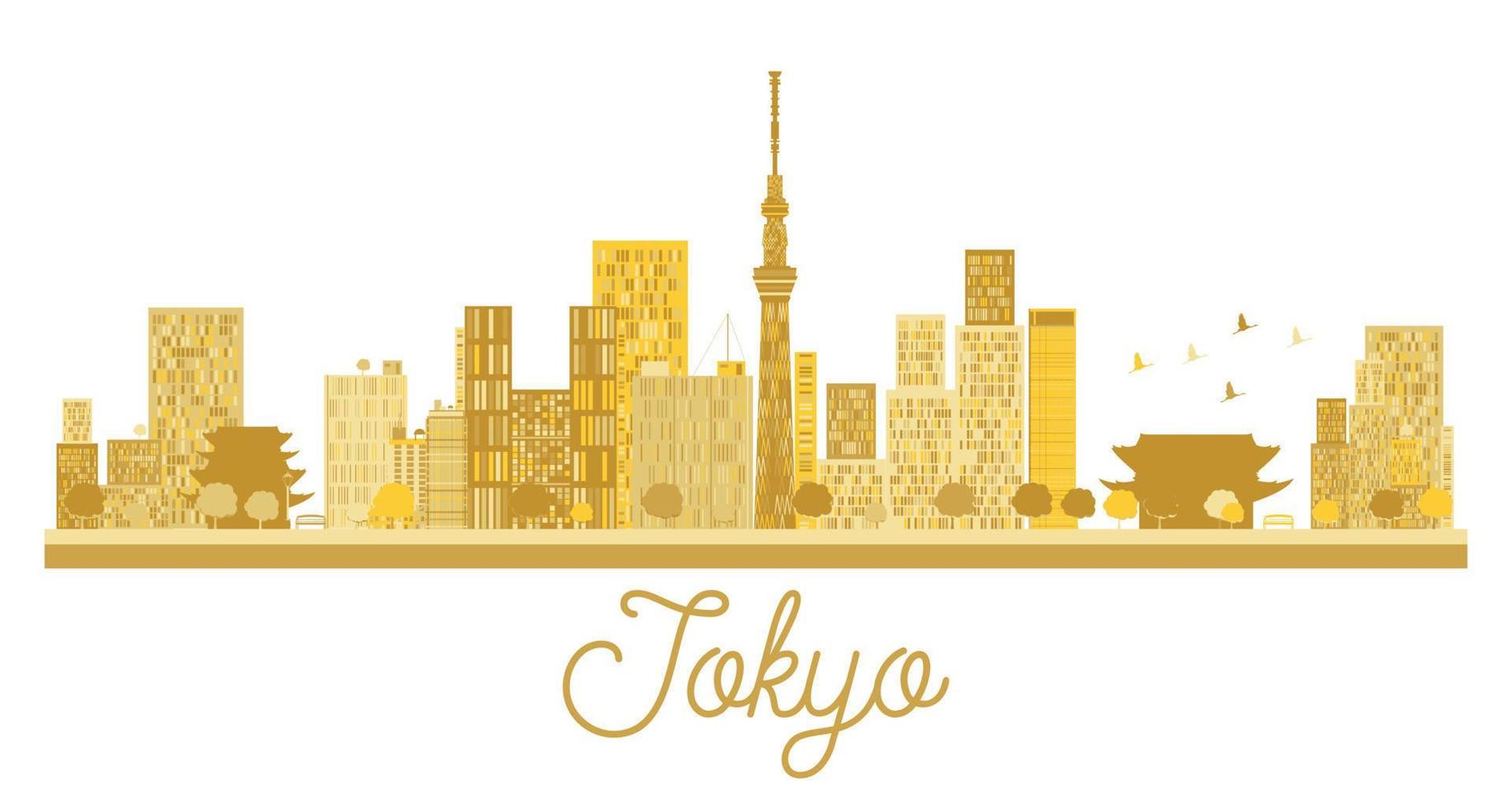silueta dorada del horizonte de la ciudad de tokio. vector