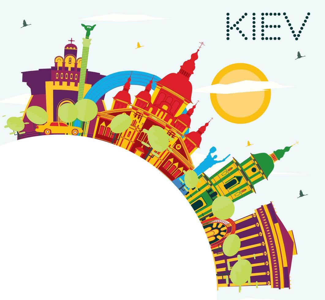 horizonte de kiev con edificios de color, cielo azul y espacio de copia. vector