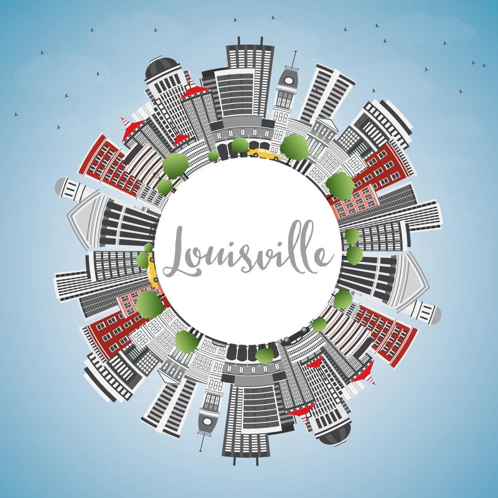 Louisville Skyline with Gray Buildings, Blue Sky and Copy Space. vector