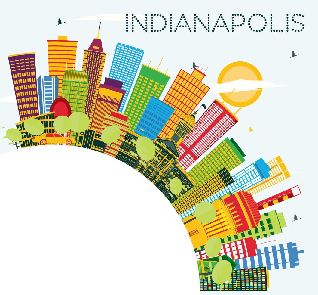 Indianapolis Skyline with Color Buildings, Blue Sky and Copy Space. vector