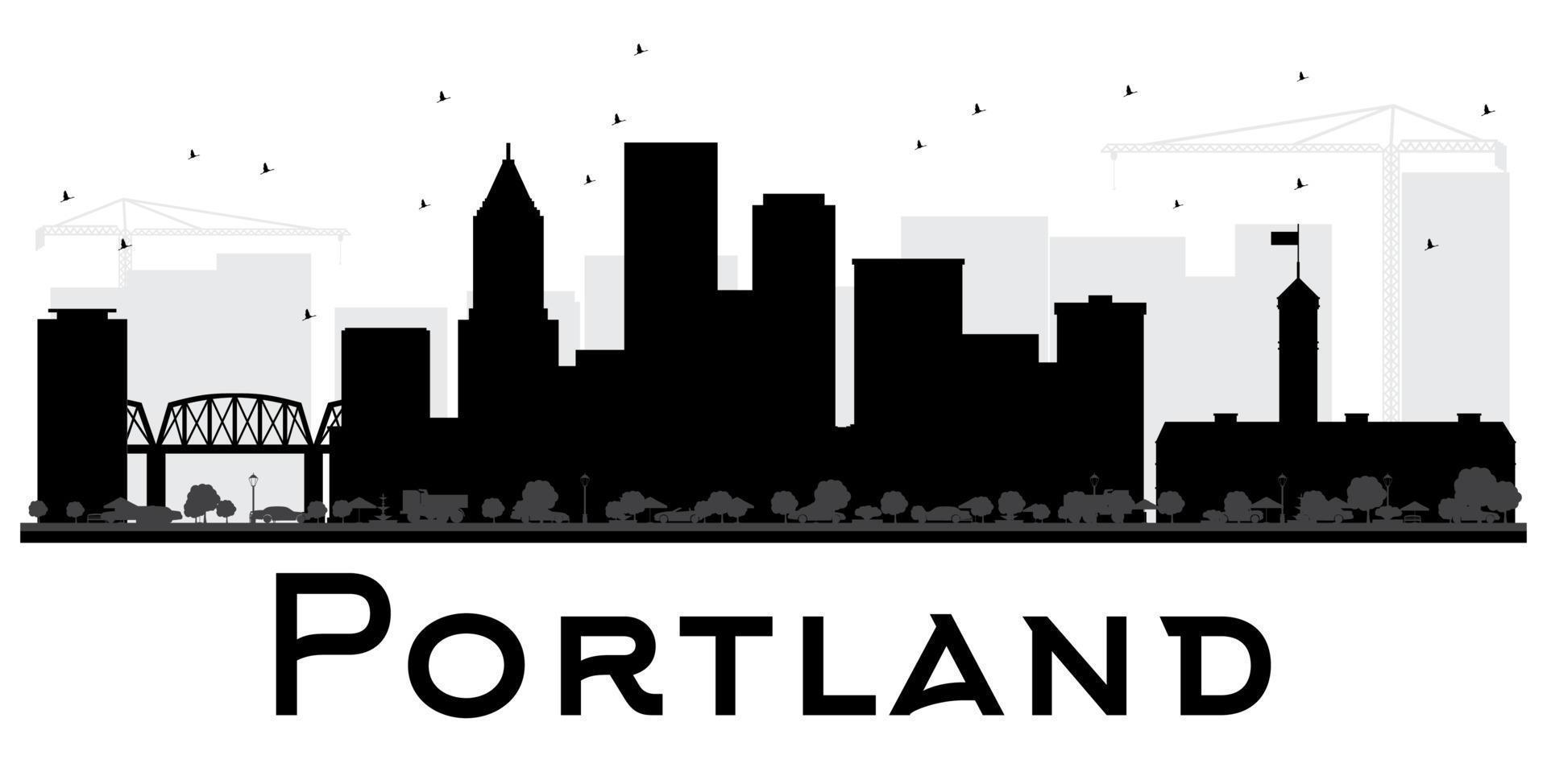 Portland City skyline black and white silhouette. vector