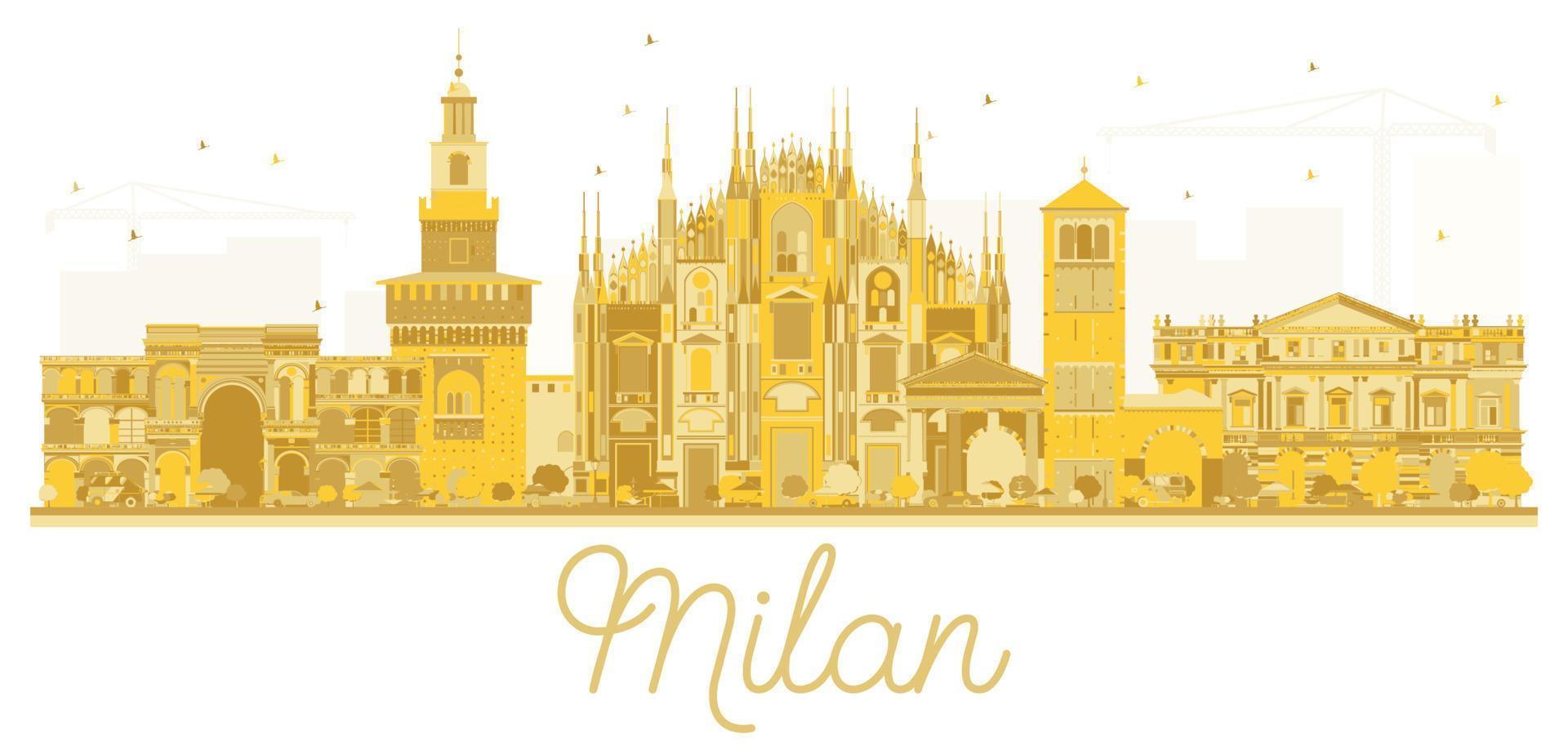 Milan Italy City skyline golden silhouette. vector