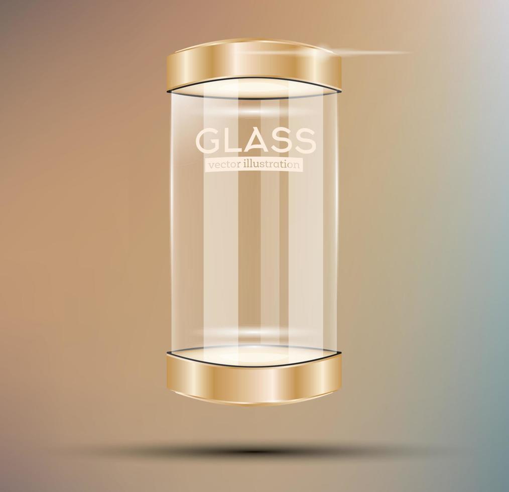 Empty Golden Glass Showcase. vector