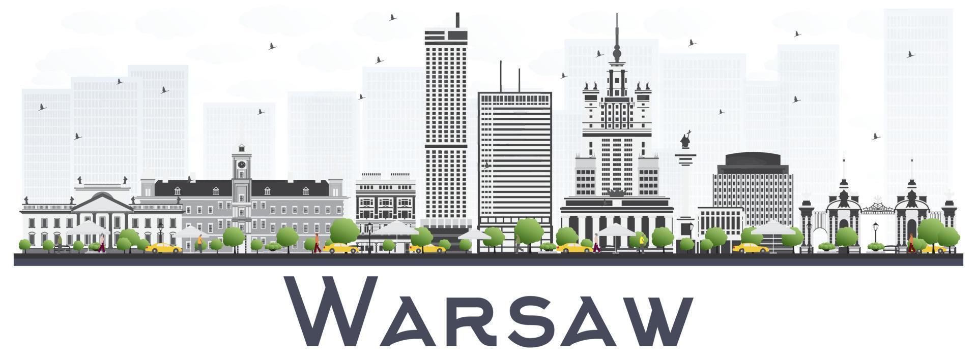 Warsaw Poland City Skyline with Gray Buildings Isolated on White Background. vector