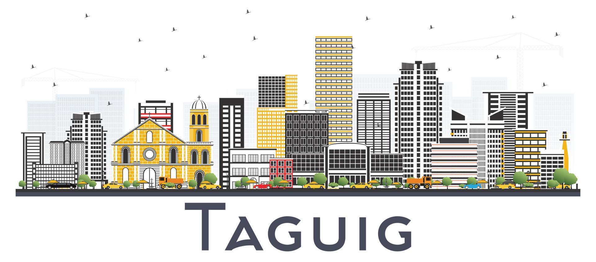 Taguig Philippines Skyline with Color Buildings Isolated on White Background. vector