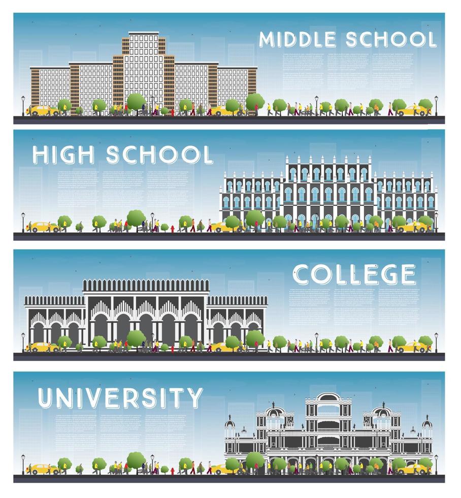 conjunto de carteles de estudios universitarios, secundarios y universitarios. vector