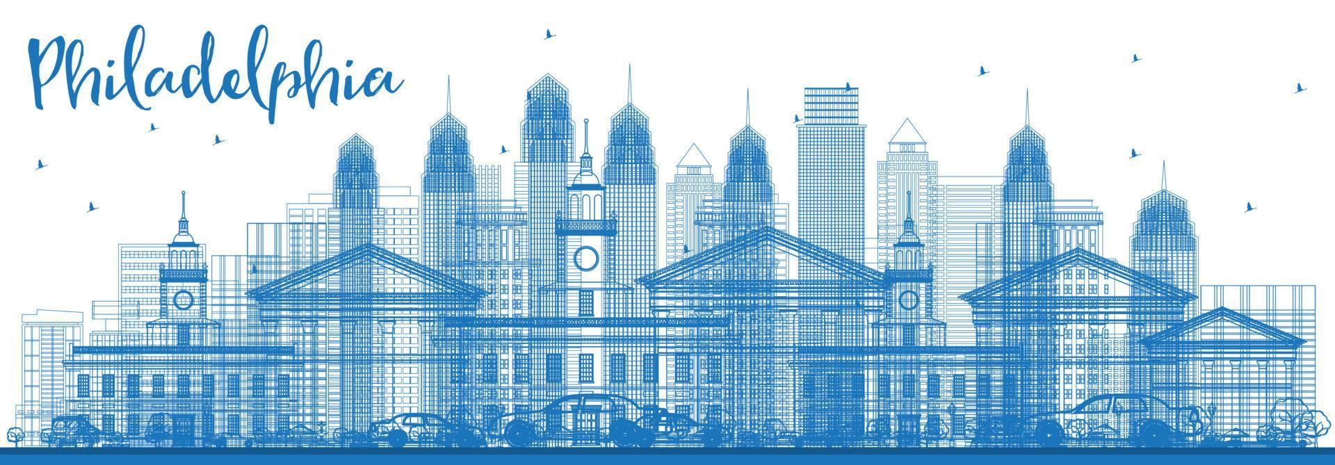 esboza el horizonte de filadelfia con edificios azules. vector