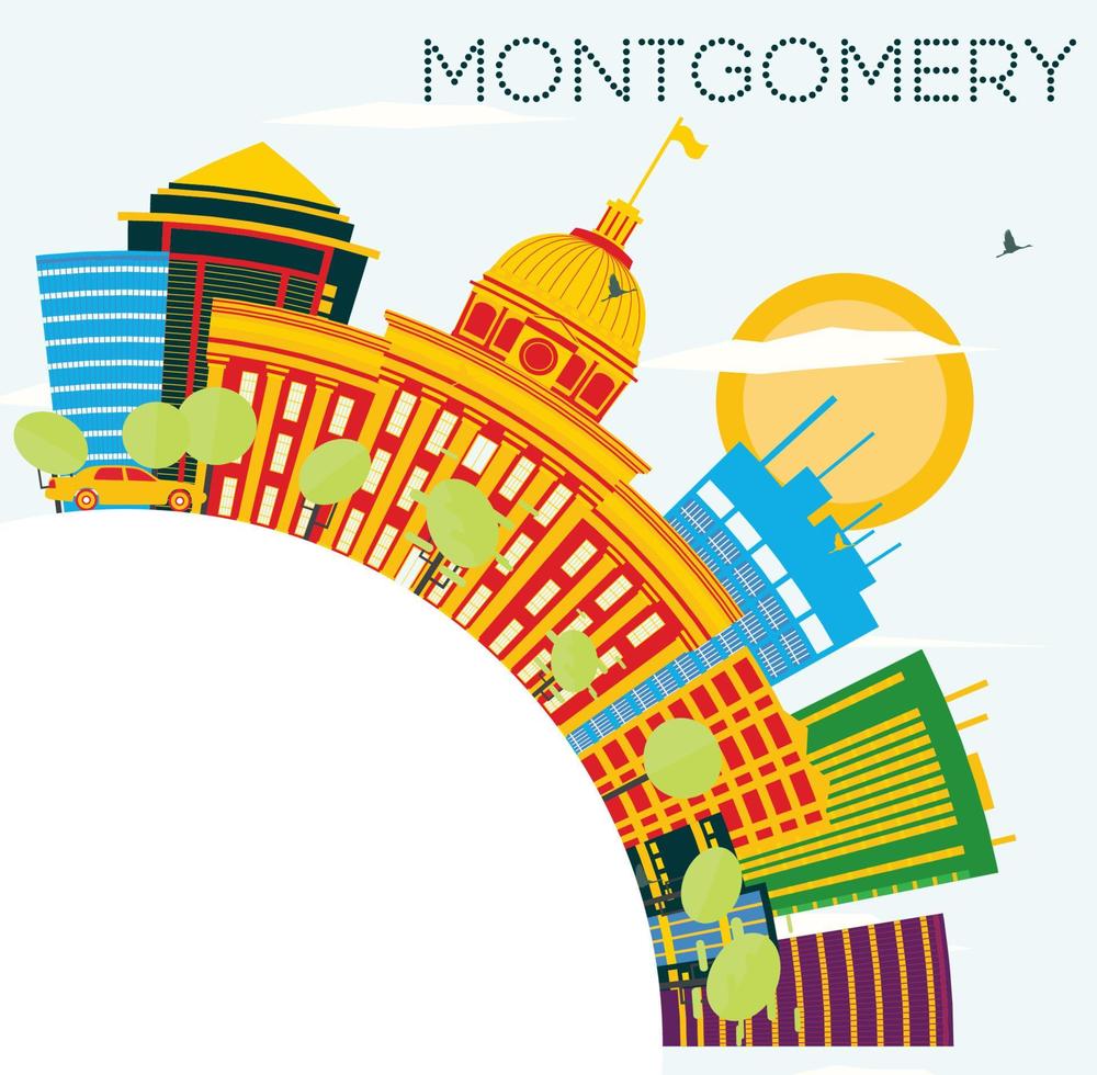 Montgomery USA Skyline with Color Buildings, Blue Sky and Copy Space. vector