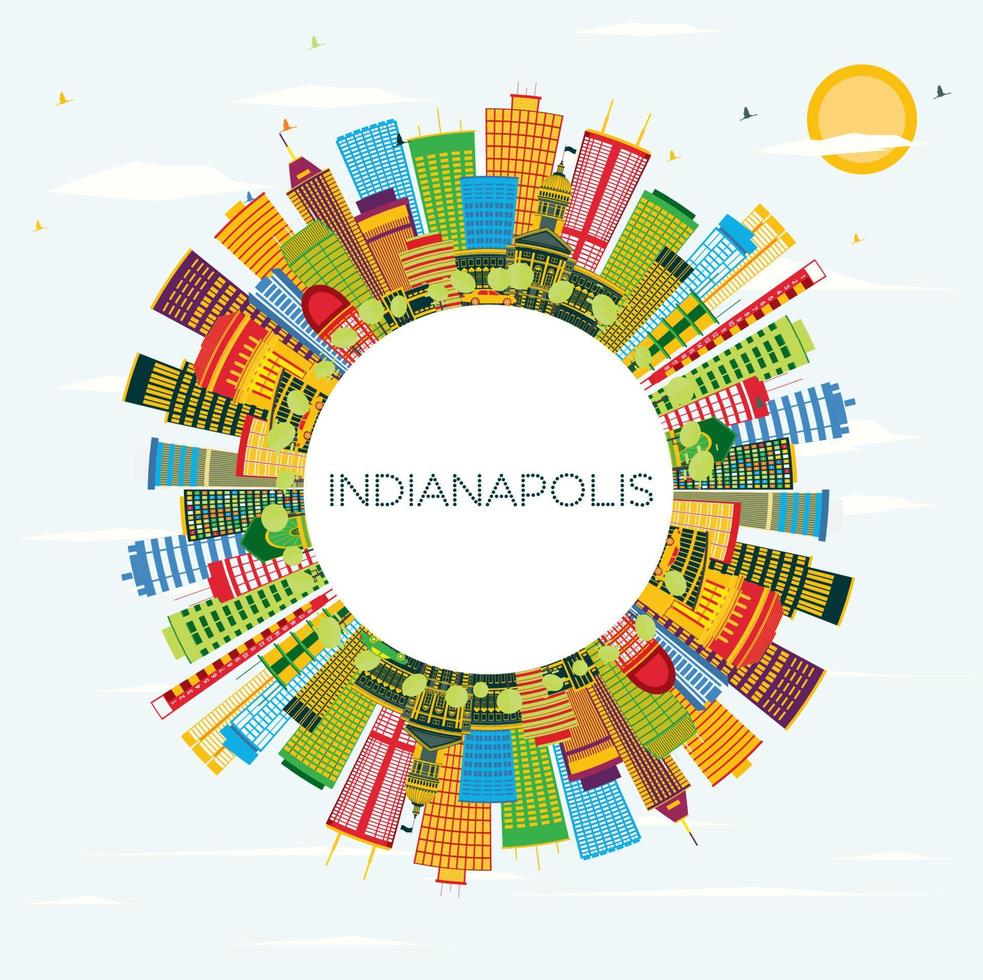 Indianapolis Skyline with Color Buildings, Blue Sky and Copy Space. vector