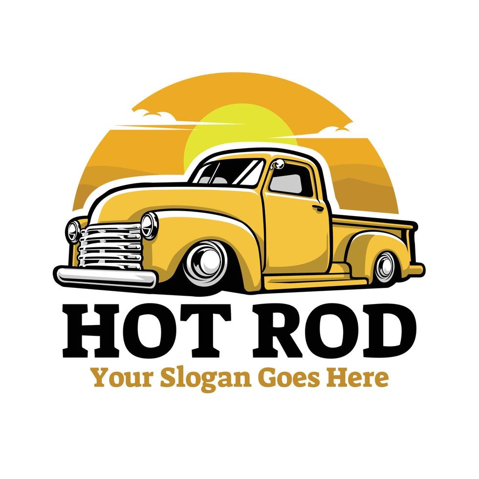 Hot Rod Vector. Yellow Classic Old Pickup Truck Vector Illustration