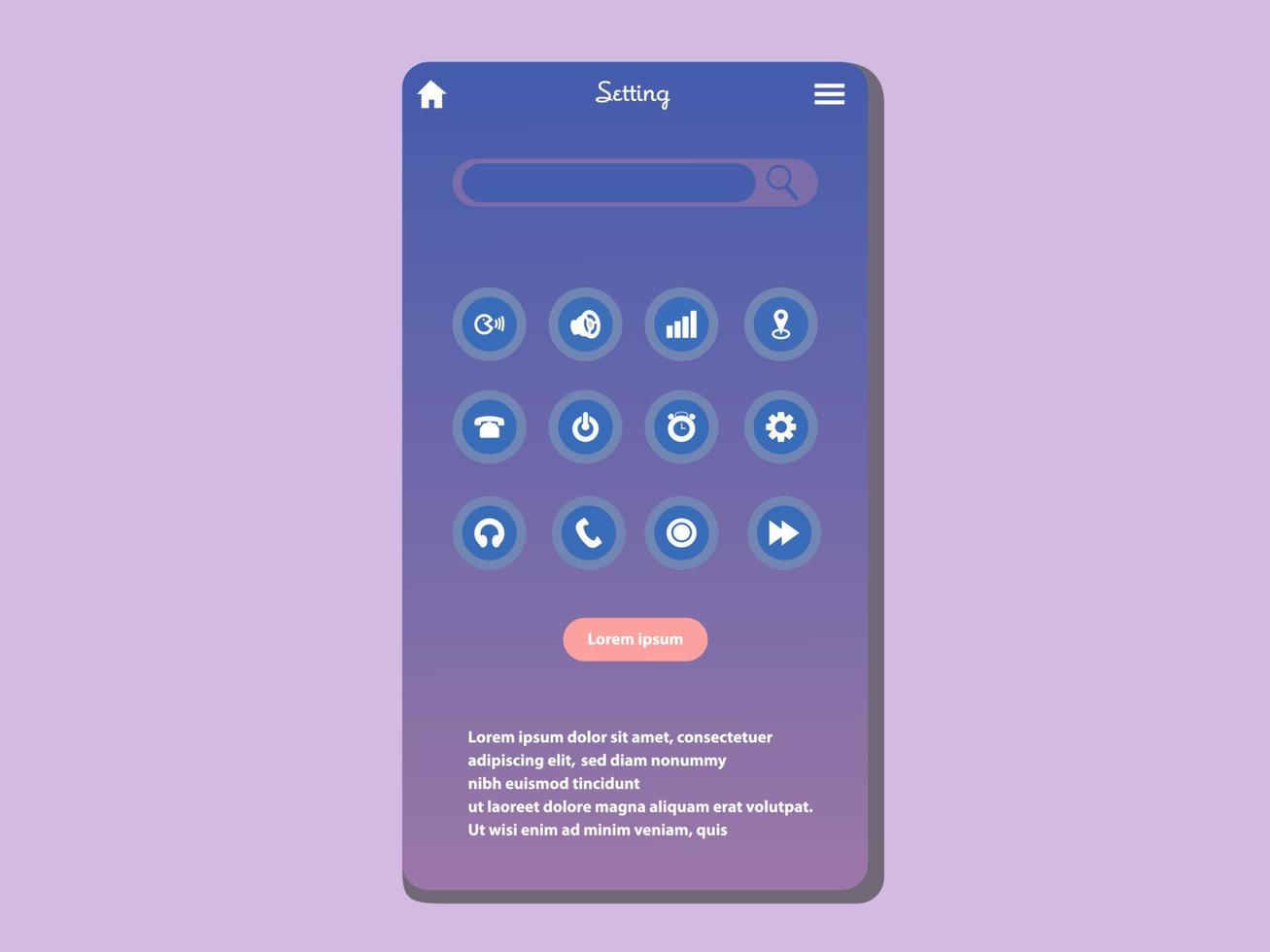Setting user interface design for mobile application vector
