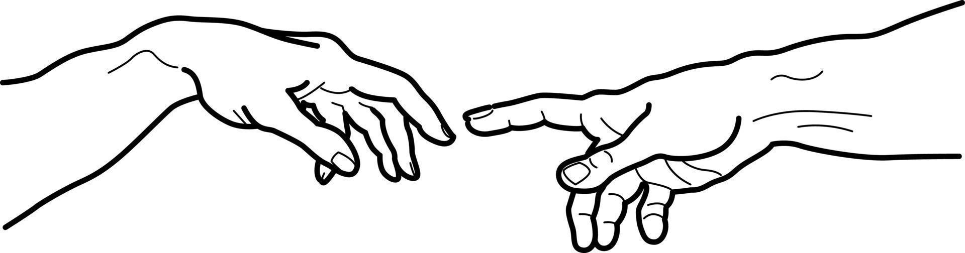 Creation of Adam's hands, michelangelo vector hands, line art