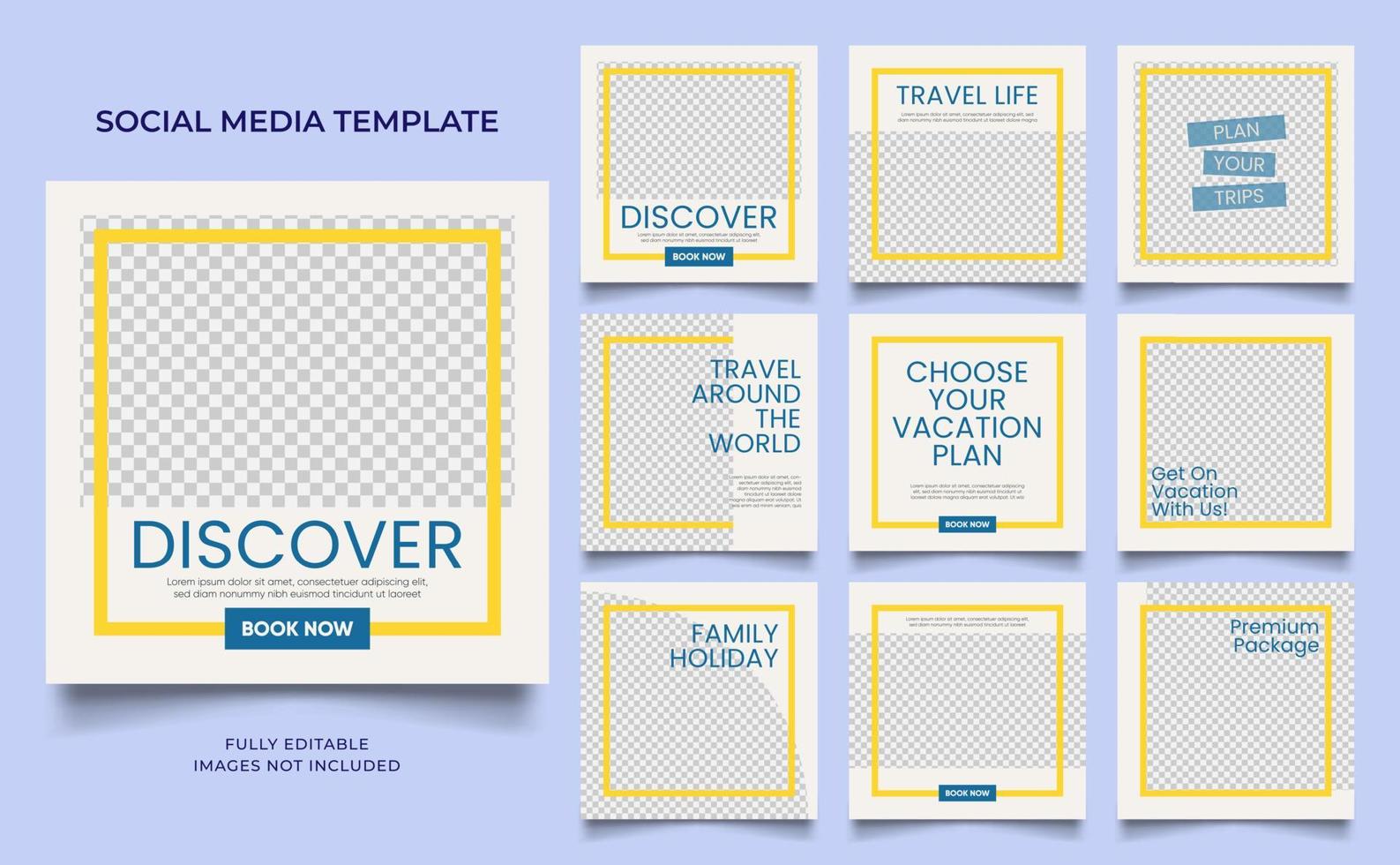 social media template banner travel and vacation service promotion vector