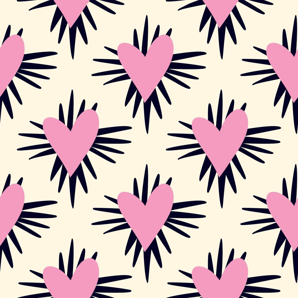 Valentines Day pattern with ugly funky hearts. Groovy cute love characters vector