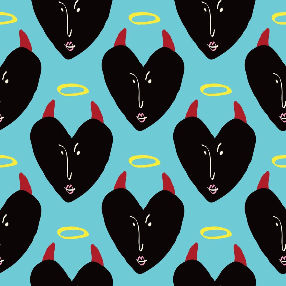 Valentines Day pattern with ugly funky hearts. Groovy cute love characters vector