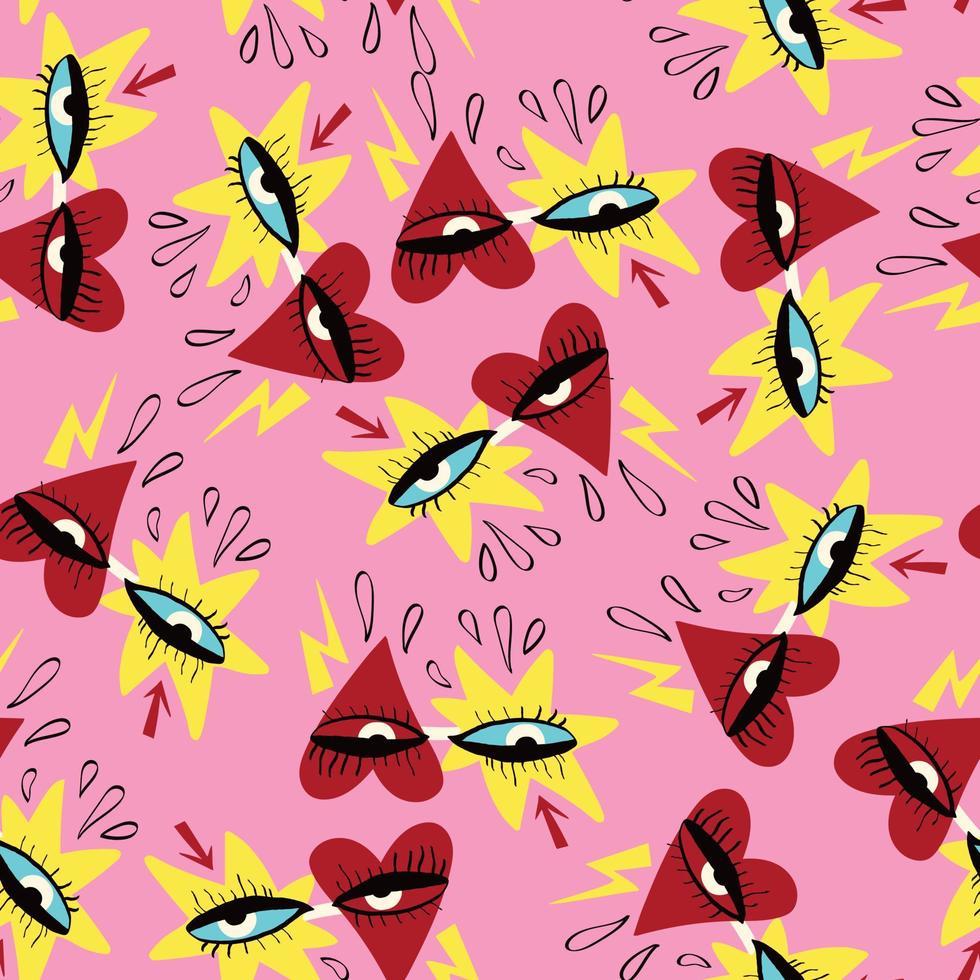 pattern with symbol of the Freaky bizarre eyes in retro glasses vector