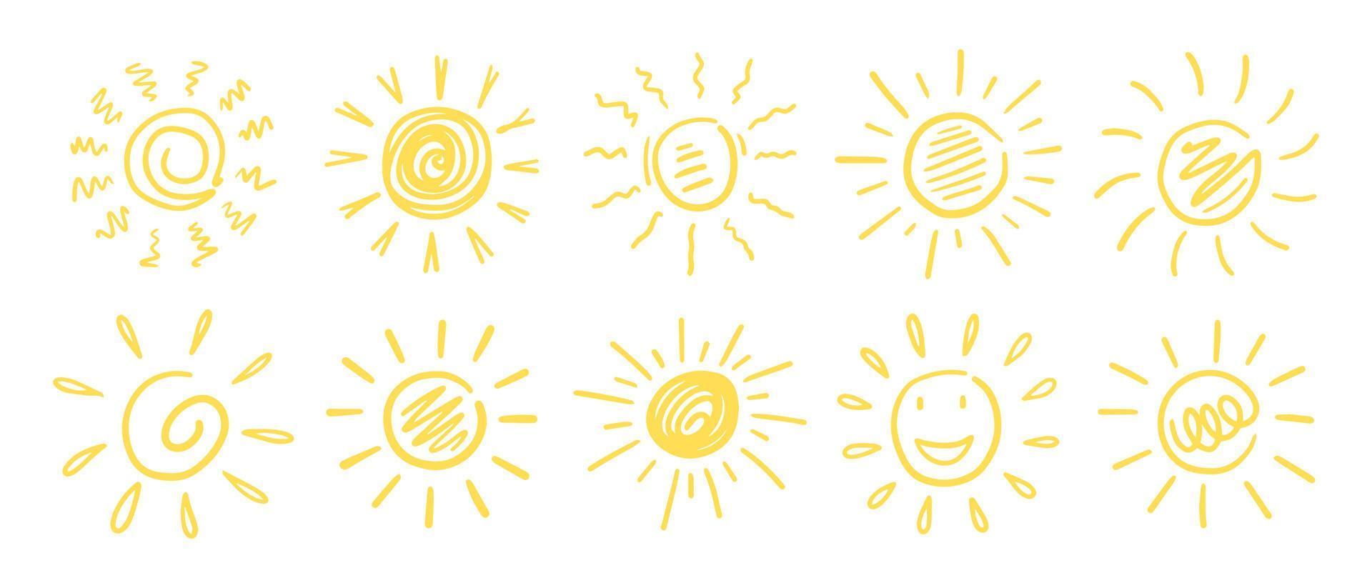 set of doodle sun.Design elements. vector illustration.