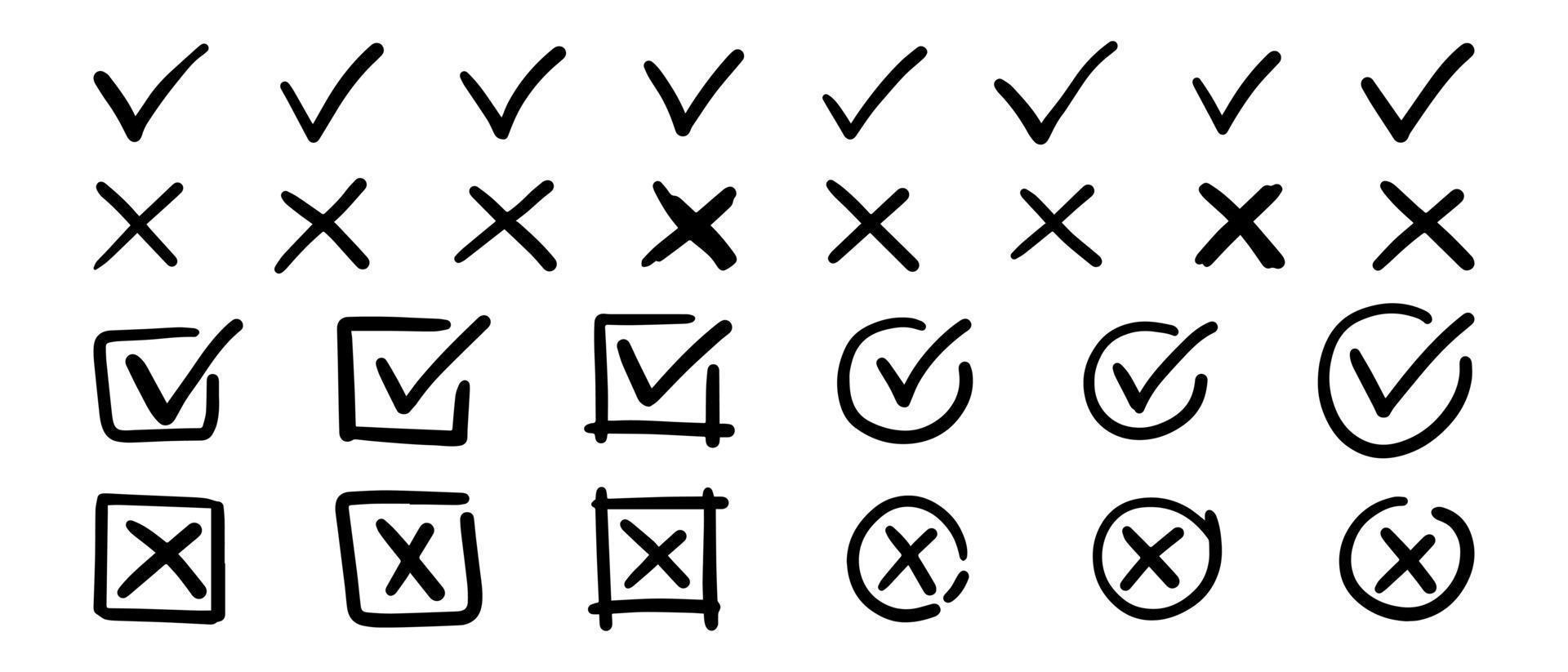 Tick and cross  signs. Checkmark OK and X icons. vector