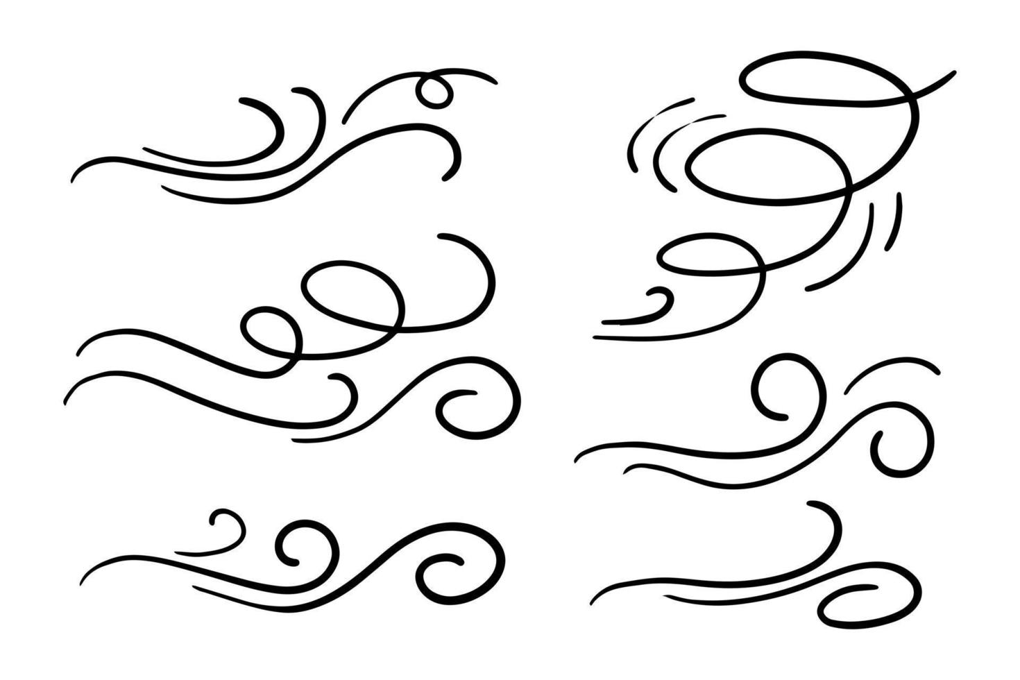 hand drawn wind doodle set, vector illustration.