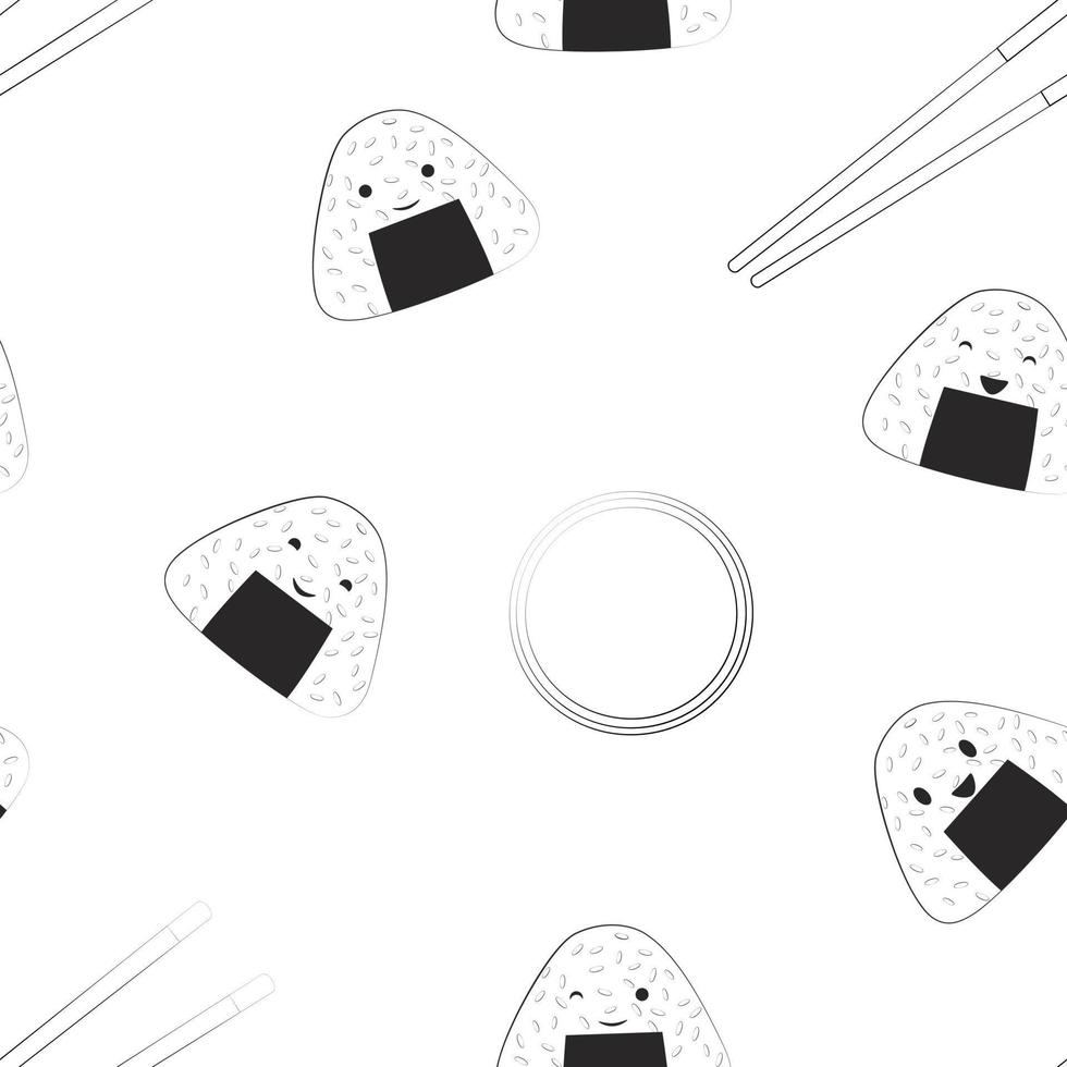 Seamless pattern with onigiri. Asian cuisine. Black and white background. vector