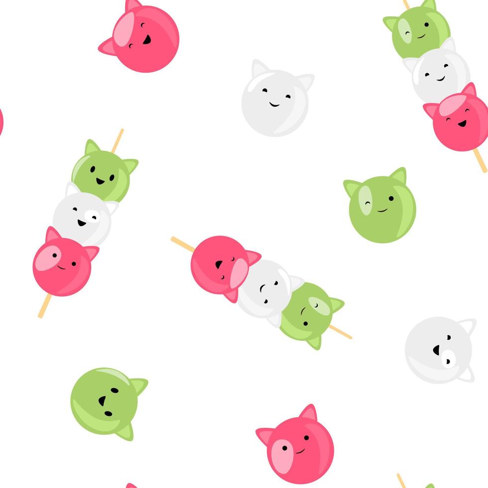 Japanese dango pattern. Japanese dango. Neko Dango Cat. Dessert in Japan. Asian cuisine. vector